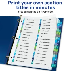Avery Double Column Dividers for 3 Ring Binders, 32 Tabs per Set, Customizable Table of Contents, Multicolor Tabs (11322)