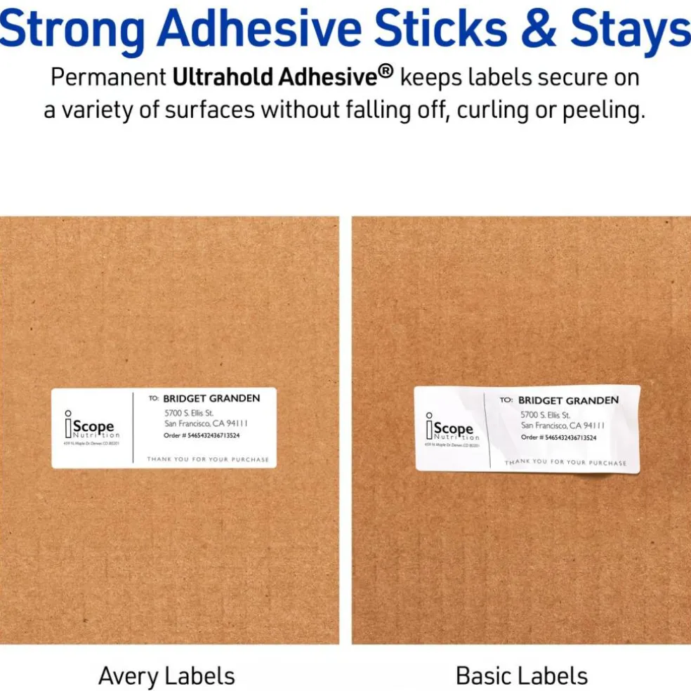 Avery Durable Waterproof Shipping Labels with Sure Feed Technology, 3-1/3" x 4", White, Laser Compatible, 300 Blank Labels Total (5524)