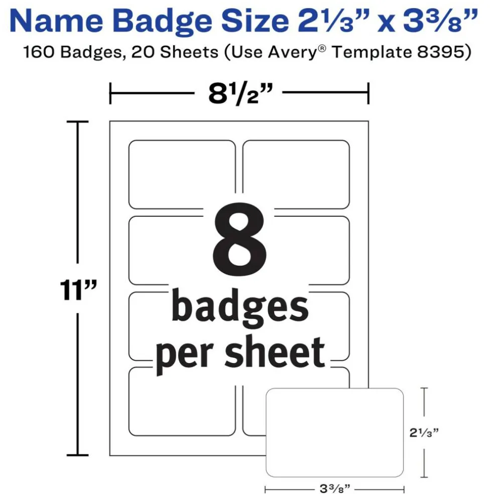Avery Flexible Printable Name Tags, 2-1/3" x 3-3/8", Matte White, 160 Removable Name Badges (8395)