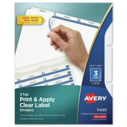 Avery Index Maker 11 in. x 8.5 in. 3-Tab Print and Apply Clear Label Dividers - White/White Tabs (5/Pack)