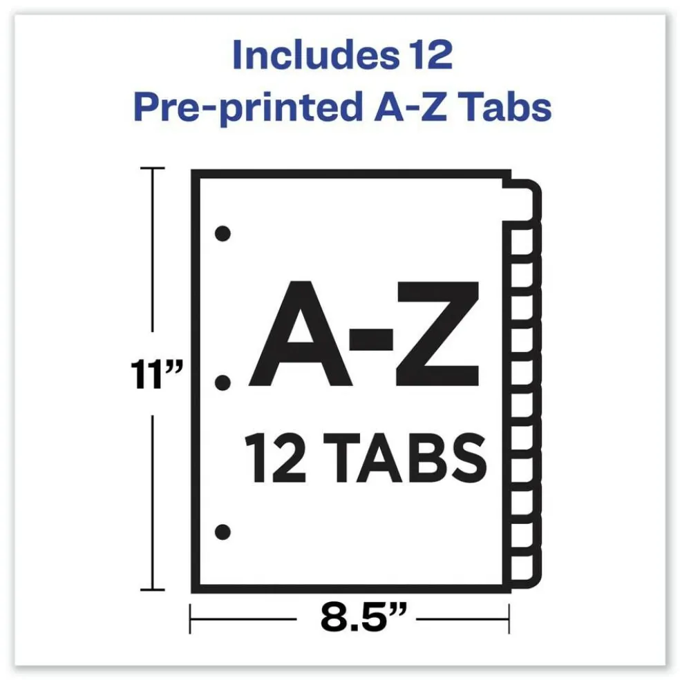 Avery 11 in. x 8.5 in. 12-Tab A to Z Durable Preprinted Plastic Tab Dividers - Assorted (1-Set)