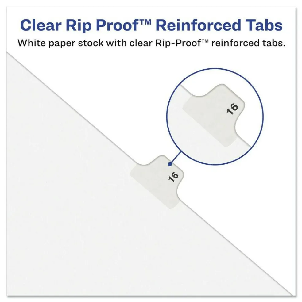 Avery 11 in. x 8.5 in. 26-Tab E Avery Style Preprinted Legal Exhibit Side Tab Index Dividers - White (25/Pack)
