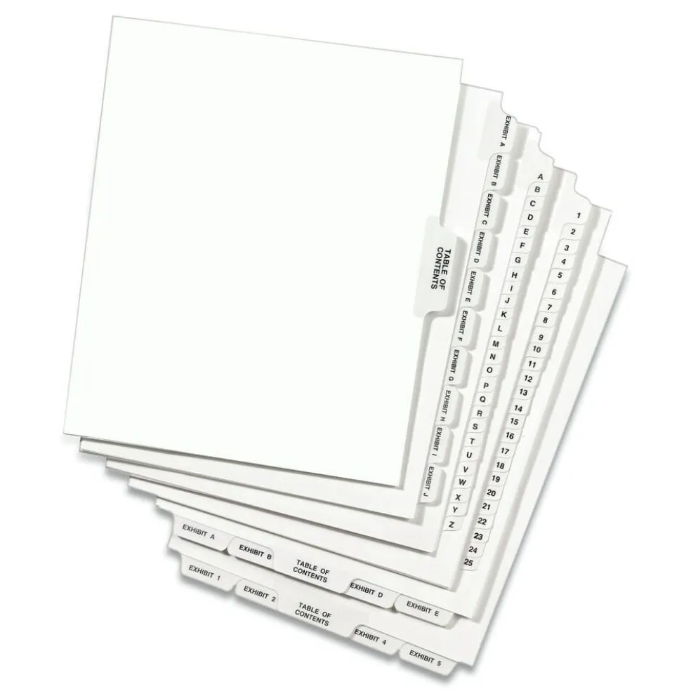 Avery 11 in. x 8.5 in. 26-Tab E Avery Style Preprinted Legal Exhibit Side Tab Index Dividers - White (25/Pack)