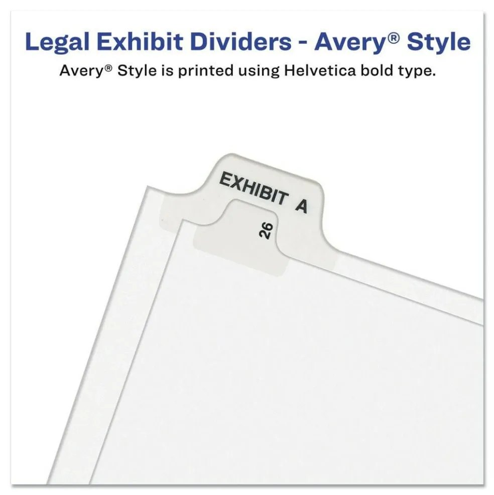 Avery 11 in. x 8.5 in. 26-Tab E Avery Style Preprinted Legal Exhibit Side Tab Index Dividers - White (25/Pack)