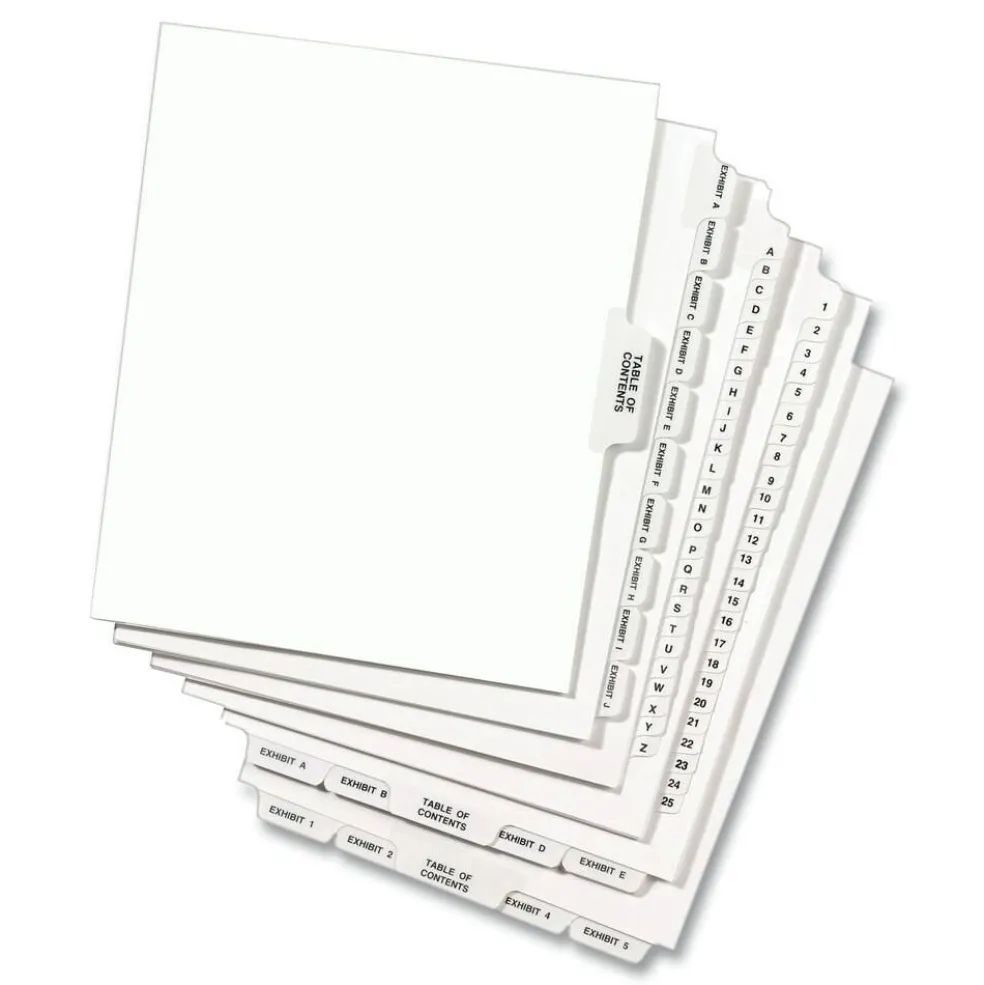 Avery 11 in. x 8.5 in. 26-Tab Exhibit K Avery-Style Preprinted Legal Bottom Tab Divider - White (25/Pack)