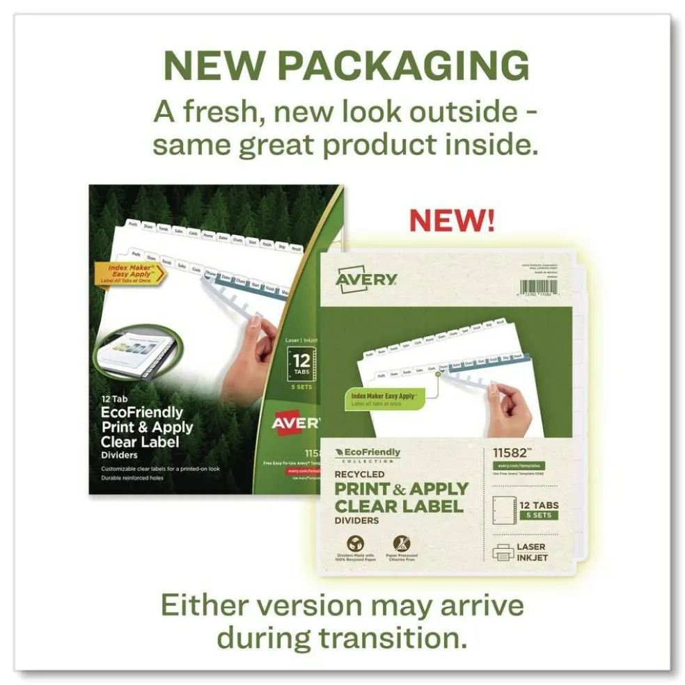 Avery 11 in. x 8.5 in. 12-Tab Index Maker EcoFriendly Print and Apply Clear Label Dividers - White (5 Sets/Pack)