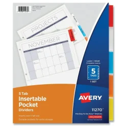 Avery 11.25 in. x 9.13 in. 5-Tab Insertable Dividers with Single Pockets - White (1-Set)