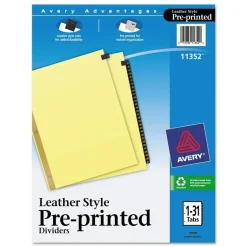 Avery 11 in. x 8.5 in. 31-Tab Preprinted Leather 1 to 31 Tab Dividers with Gold Reinforced Edge - Black/Buff (1-Set)