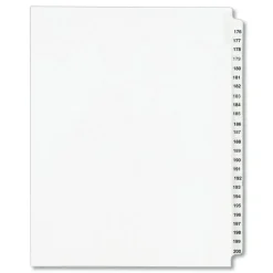 Avery 11 in. x 8.5 in. 25-Tab 176 to 200 Avery Style Preprinted Legal Exhibit Side Tab Index Dividers - White (1-Set)