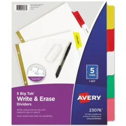 Avery 11 in. x 8.5 in. 5-Tab Write and Erase Big Tab Paper Dividers - White, Assorted Tabs (1 Set)