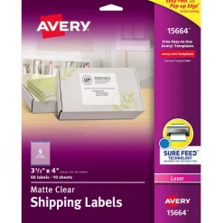 Avery Matte Clear Shipping Labels, Sure Feed Technology, Laser, 3-1/3