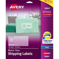 Avery Matte Clear Shipping Labels, Sure Feed Technology, Inkjet, 2