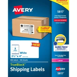 Avery Printable Blank Shipping Labels, 2.5" x 4", White, 800 Labels, Laser Printer, Permanent Adhesive (5817)