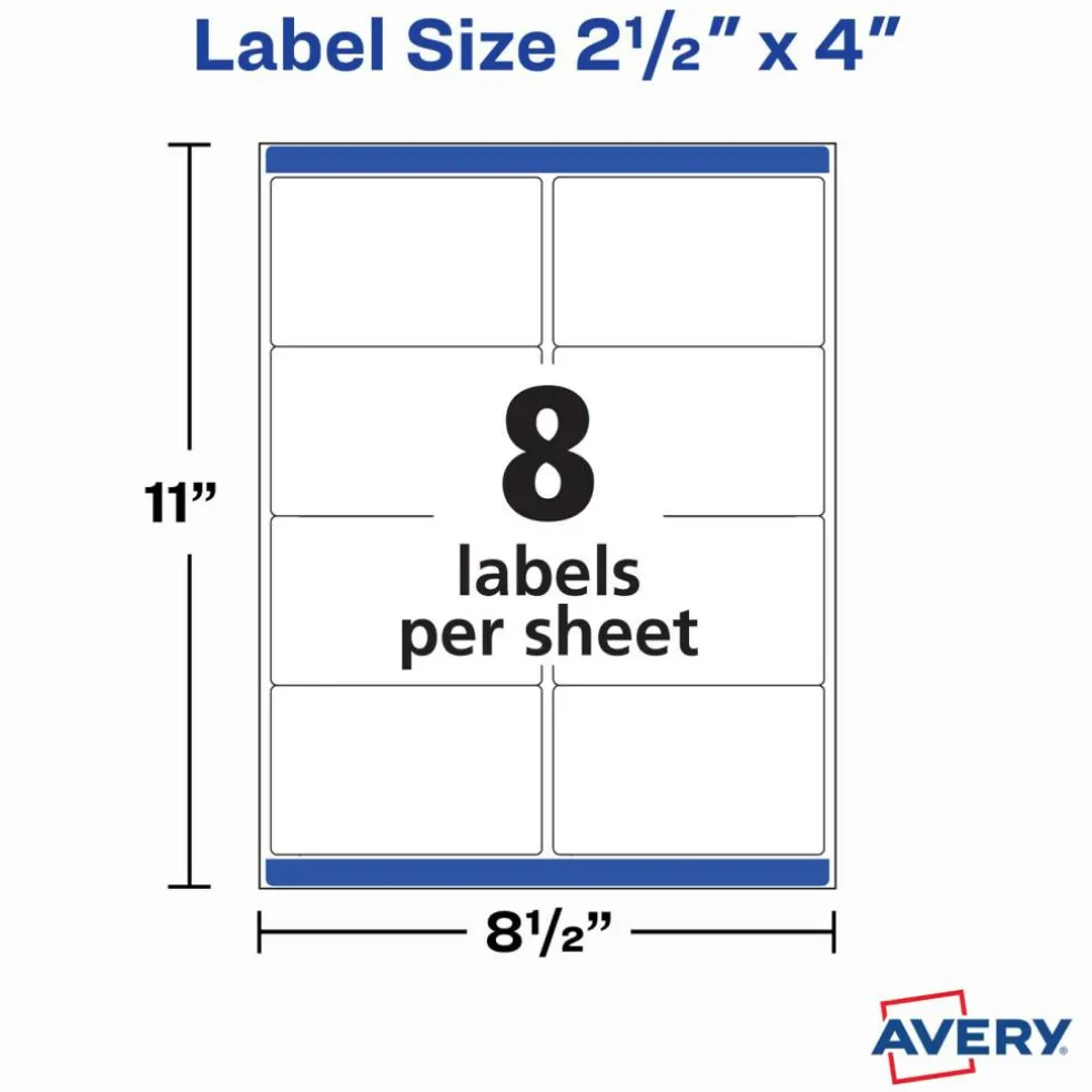 Avery Printable Blank Shipping Labels, 2.5" x 4", White, 800 Labels, Laser Printer, Permanent Adhesive (5817)