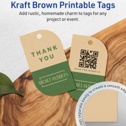 Avery Printable Leaf Printable Tags, Sure Feed Technology, 2" x 3-1/2", Matte Kraft Brown Cardstock, Print-to-The-Edge, Laser/Inkjet Printable, 80 Total