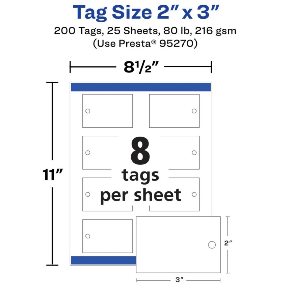 Avery Printable Matte White Tags with Strings, 2" x 3" Rectangle