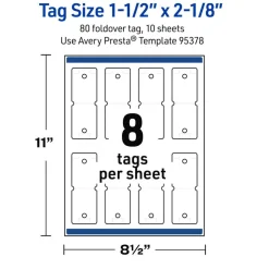 Avery Printable Rounded Rectangle Foldover Tags, Sure Feed Technology, 1-1/2" x 2-1/8", Matte White Cardstock, Print-to-The-Edge, Laser/Inkjet Printable, 80 Total