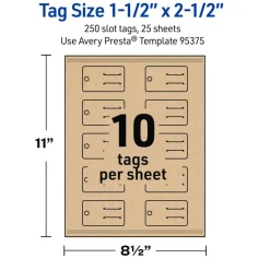 Avery Printable Rounded Rectangle Slot Tags, Sure Feed Technology, 1-1/2" x 2-1/2", Matte Kraft Brown Cardstock, Print-to-The-Edge, Laser/Inkjet Printable, 100 Total