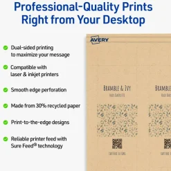 Avery Printable Rounded Rectangle Foldover Tags, Sure Feed Technology, 1-1/2" x 2-1/8", Matte Kraft Brown Cardstock, Print-to-The-Edge, Laser/Inkjet Printable, 80 Total