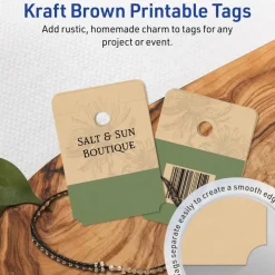 Avery Printable Rounded Rectangle Foldover Tags, Sure Feed Technology, 1-1/2" x 2-1/8", Matte Kraft Brown Cardstock, Print-to-The-Edge, Laser/Inkjet Printable, 80 Total