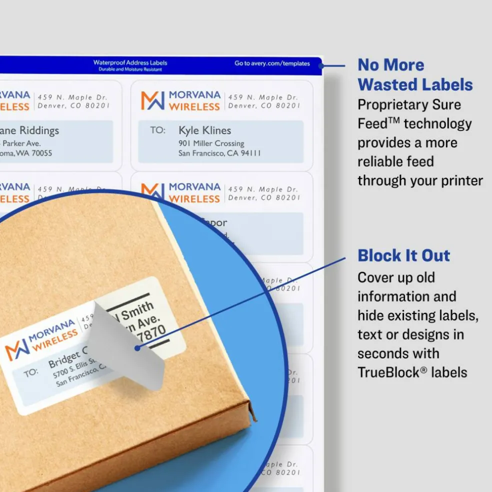 Avery Printable Shipping Labels, Sure Feed Technology, 3-1/3" x 4", Blank White Mailing Labels, Laser Printable, 3,000 Total (95905)