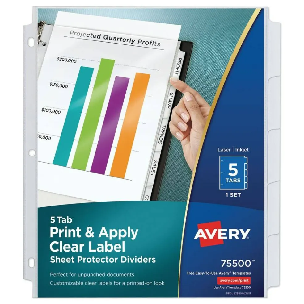 Avery Print and Apply Index Maker 11 in. x 8.5 in. Clear Label Sheet Protector Dividers with 5 White Tabs (1/Set)