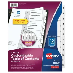 Avery Ready Index 11 in. x 8.5 in. 12-Tab Customizable TOC 1 to 12 Tab Dividers - Black/White (1-Set)