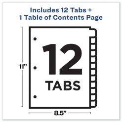 Avery Ready Index 11 in. x 8.5 in. 12-Tab Customizable TOC 1 to 12 Tab Dividers - Black/White (1-Set)