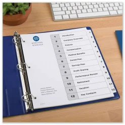 Avery Ready Index 11 in. x 8.5 in. 12-Tab Customizable TOC 1 to 12 Tab Dividers - Black/White (1-Set)