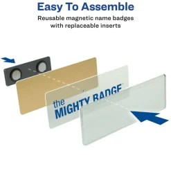 Avery Reusable Magnetic Professional Name Badge System, 1" x 3" Gold Name Tags, 10 Identification Badges, 80 Inkjet Printable Inserts, Design Software Included (71203)