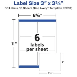 Avery Shipping Labels with Sure Feed, 3-1/3" x 4", Matte Clear Labels, Easy Peel, Permanent, Laser/Inkjet, 60 Printable Labels (22513)