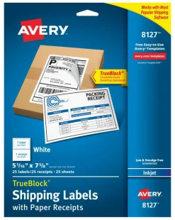 Avery Shipping Labels w/Paper Receipts and TrueBlock Technology for Inkjet Printers 5-1/16 x 7-5/8, Pack of 25 (8127)