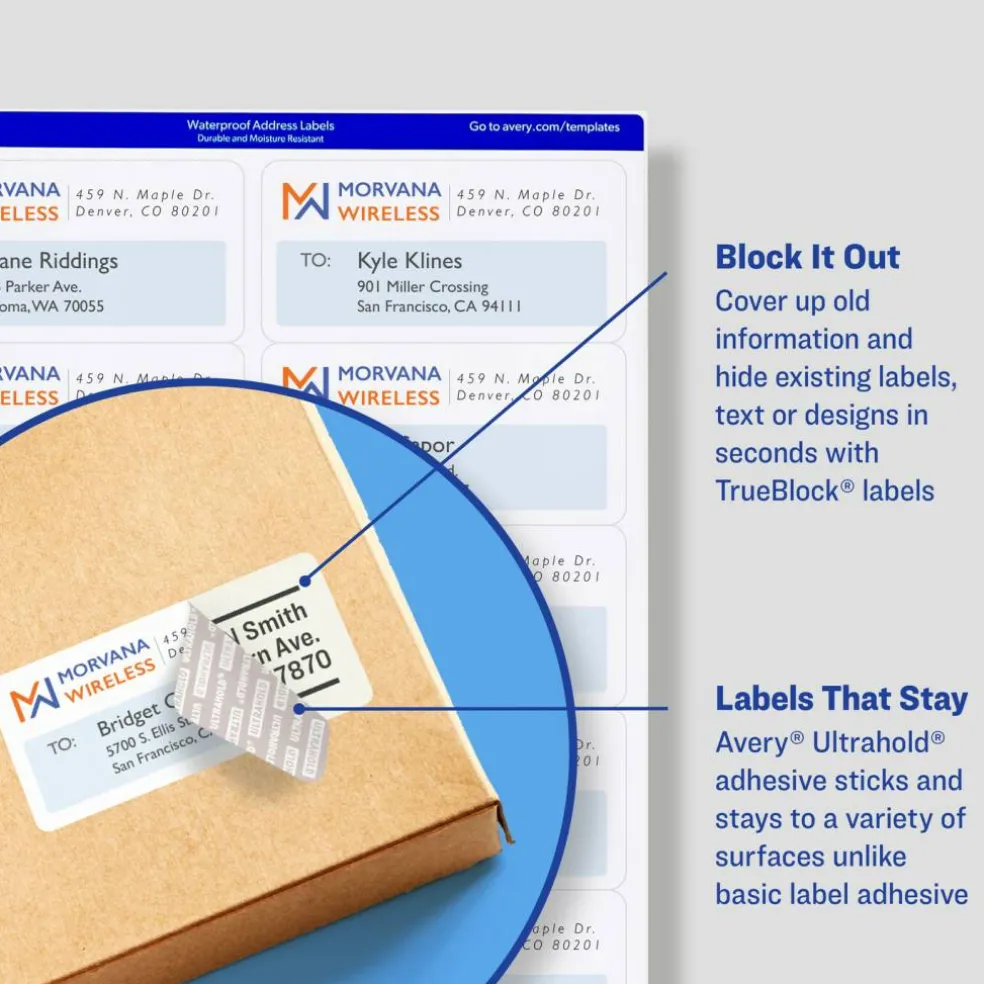 Avery Waterproof Printable Shipping Labels with Sure Feed, 2" x 4", White, 5,000 Blank Mailing Labels (95523)