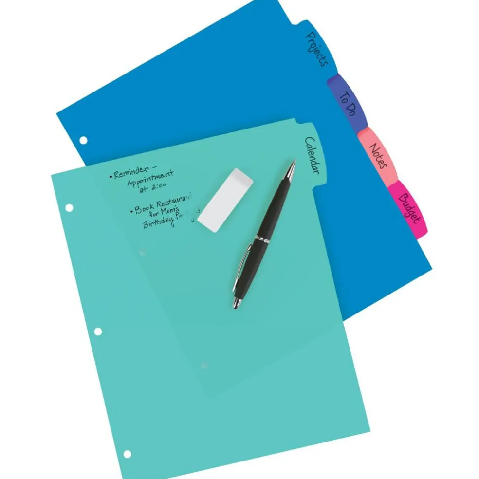 Avery Write & Erase Dividers for 3 Ring Binders, 5 Tabs per Set, Multicolor Big Tabs, Pastels, Binder Dividers Great for Organizing Reports, Projects, and More (16270)