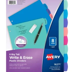 Avery Write & Erase Dividers for 3 Ring Binders, 8 Tabs per Set, Multicolor Big Tabs, Pastels, Binder Dividers Great for Organizing Reports, Projects, and More (16271)