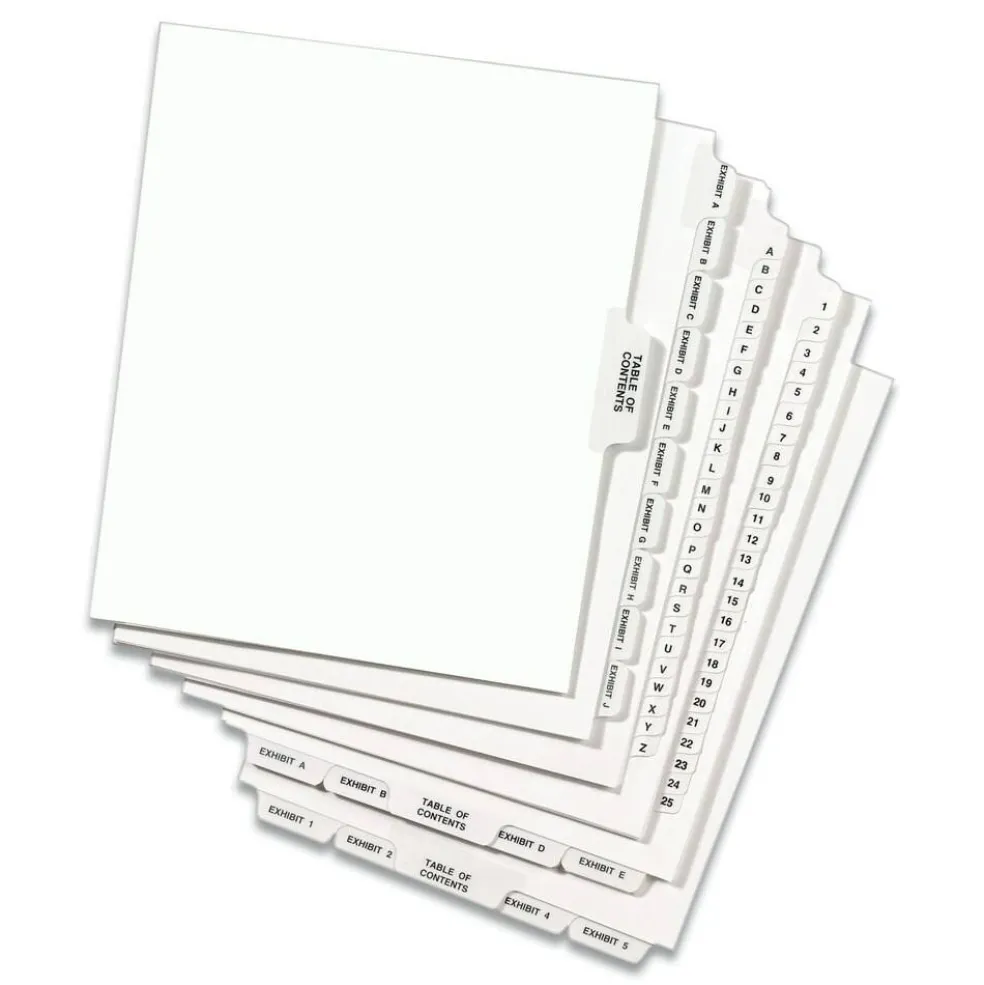 Avery 11 x 8.5 Avery Style Preprinted Legal Exhibit Side 10-Tab Index Dividers - White (25/Pack)