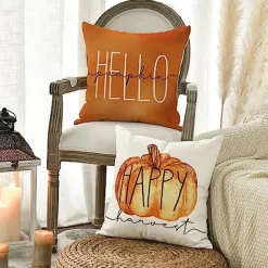 AVOIN colorlife Hello Pumpkin Fall Happy Harvest Maple Leaf Throw Pillow Covers, 18 x 18 Inch Pillows Autumn Seasonal Cushion Case for Sofa Couch Set of 4