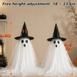 AYGXU 2pcs Halloween Decorations Indoor,Ghost Decor with String Lights Remote Control,Halloween Party Decorations,Spooky Ghost Light for Home Table Room Kitchen Office