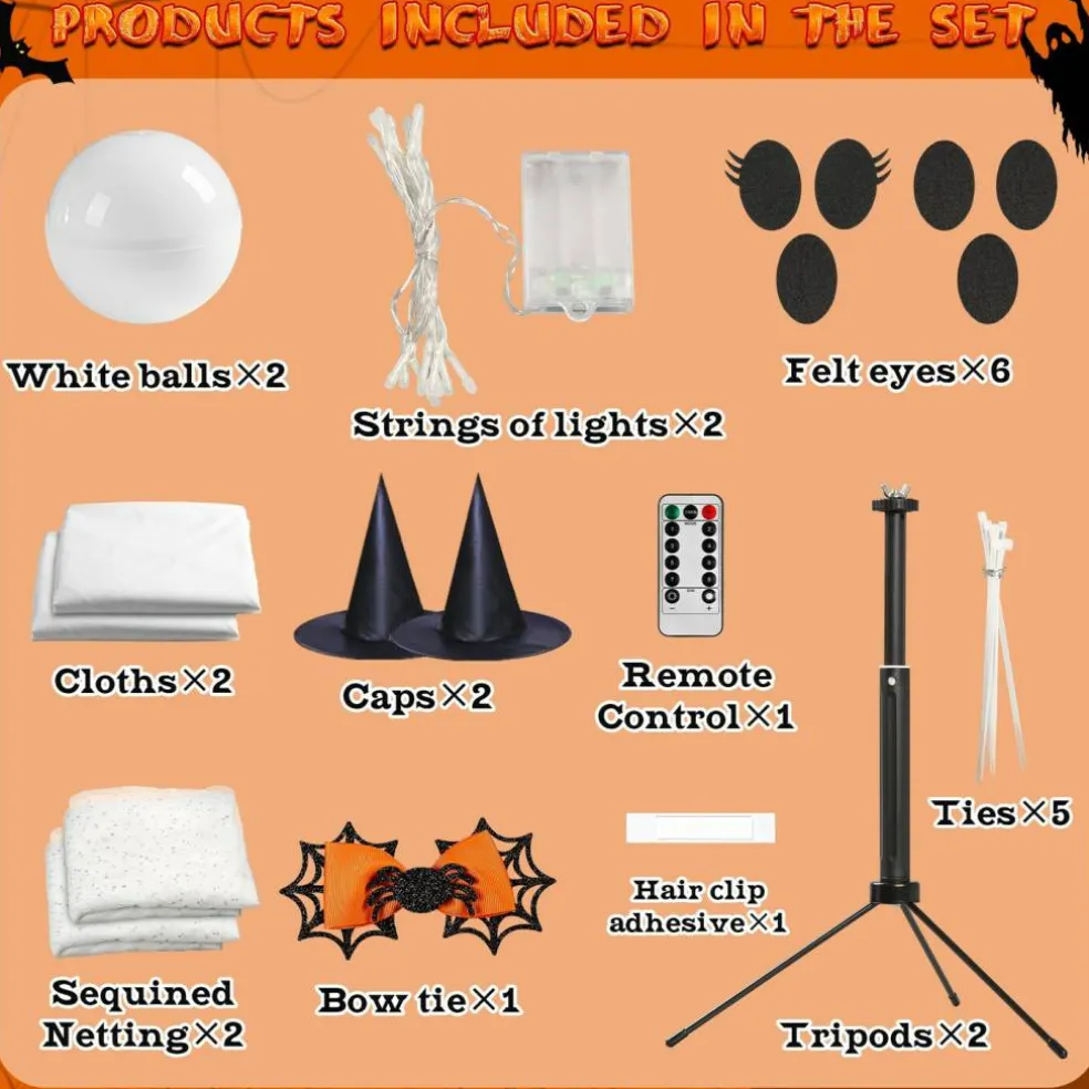 AYGXU 2pcs Halloween Decorations Indoor,Ghost Decor with String Lights Remote Control,Halloween Party Decorations,Spooky Ghost Light for Home Table Room Kitchen Office