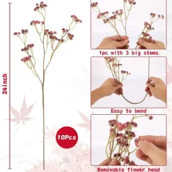 Baby Breath Flowers Artificial Bulk, 10Pcs Fake Gypsophila Plants Bouquets Flowers Real Touch Faux Babies Breath Arrangement for Home Wedding Party Vase Decoration Fall Pink