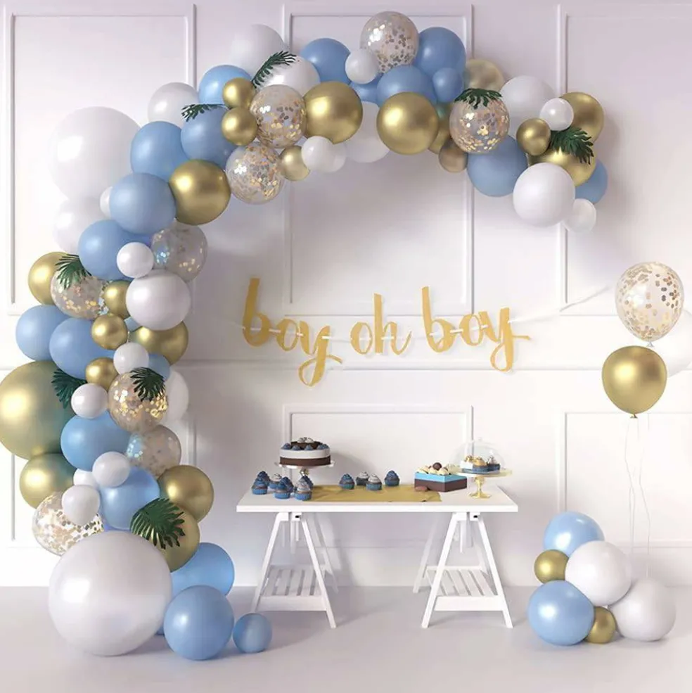 Baby Shower Blue Balloon Garland Arch Kit for Boy (Blue,gold,white)