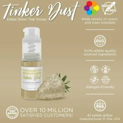 Bakell - Champagne Gold Tinker Dust Edible Glitter (4g, 1x Spray Pump) for Food, Desserts, and Beverages!