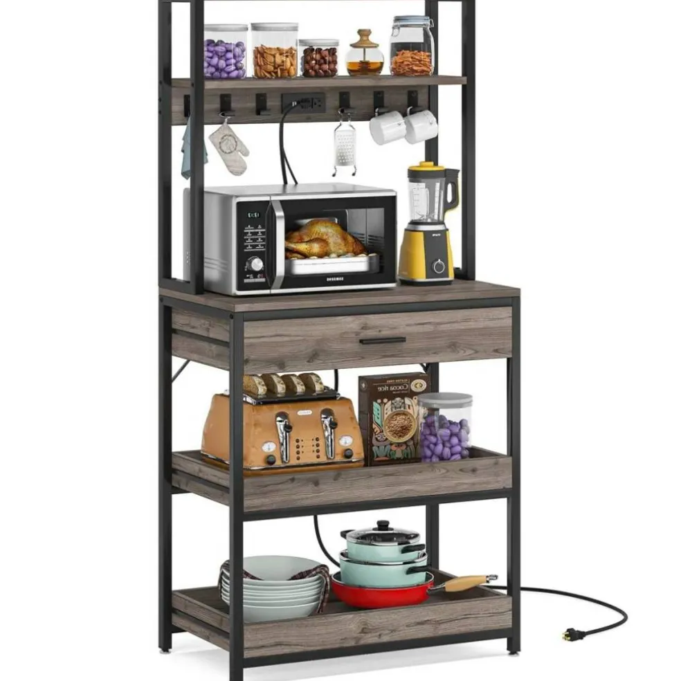 Baker’s Rack with Pull-Out Shelves and Drawer for Kitchen Storage