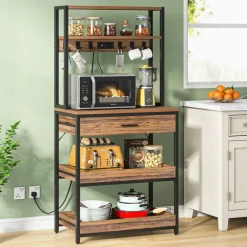 Baker’s Rack with Pull-Out Shelves and Drawer for Kitchen Storage