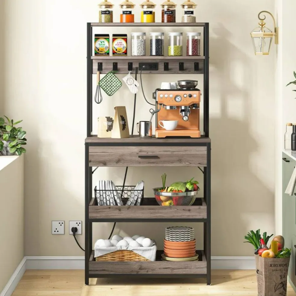 Baker’s Rack with Pull-Out Shelves and Drawer for Kitchen Storage