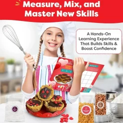 Baketivity Caramel Kisses Kids Baking Kit - Baking Set for Girls and Boys Ages 4-12 - Kids Cooking Kit with Premeasured Ingredients, Instructions, Video, STEM Activities