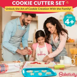 Baketivity Cookie Cutter Set For Kids, 24 Assorted Cookie Cutters of Basic Shapes, Seasonal, and Holiday Themes - With Rolling Pin, Silicone Baking Pan, and Non-Stick Baking Mat - BPA-Free - Ages 4+