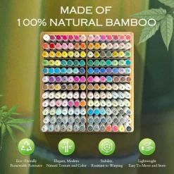 Bamboo Marker Organizer for 168 Markers – Wooden Desk Storage Rack with 24 Compartments for Alcohol Markers, Pens, Pencils & Art Brushes – Desktop Art Supply Holder for Home, Classroom & Office Organization