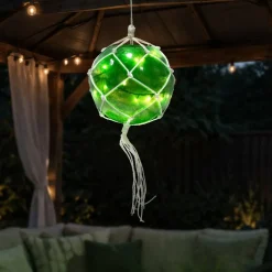 Barcana Nautical Lighted Fiberglass Hanging Fishing Float Decoration - 14.25" - Green