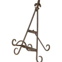 Bard's Antique Gold-toned Wrought Iron Easel, Fleur de Lis, 11" H x 7.75" W x 8.5" D (For 7.5" - 11.5" Plates)